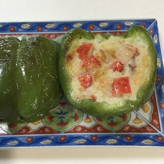 鶏むねで、ピーマン肉詰め